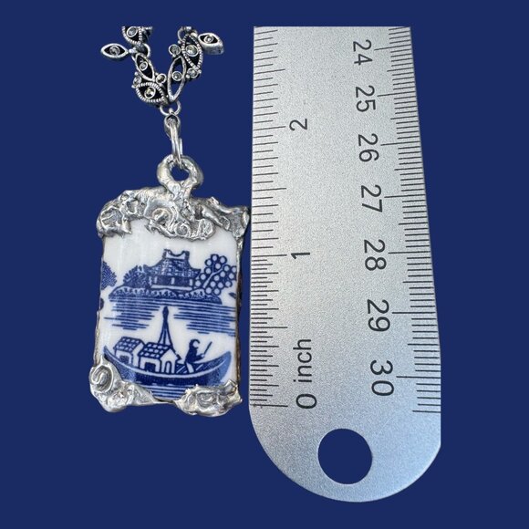 Churchill Willow China Artisan Silver Cabochon Pendant & VNTG Marcasite Necklace - Picture 7 of 17